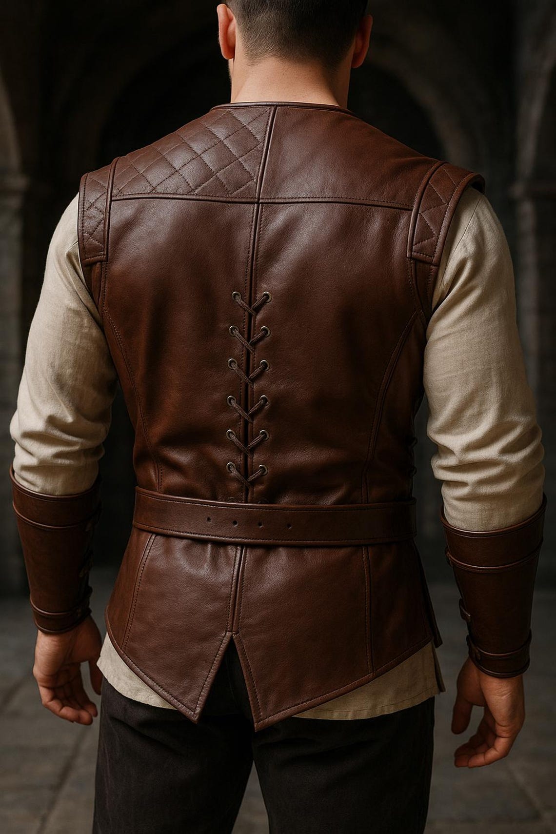 2 Kinds Medieval Faux Leather Plush Vest Halloween Stage Performance Armor