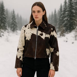 Handgefertigte Lederjacke aus echtem Rindsleder - Unisex Western Luxe Zip-Up-Mantel | Echthaar-auf-Hide-Oberbekleidung