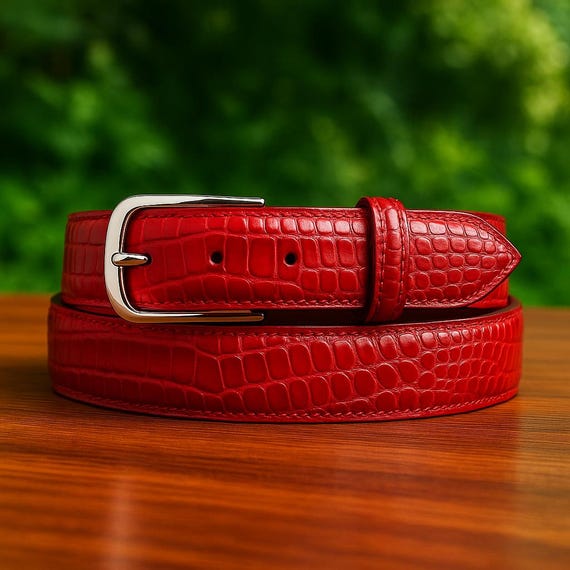 Personalized Crocodile Embossed Leather Belt: Engraved  display picture 2