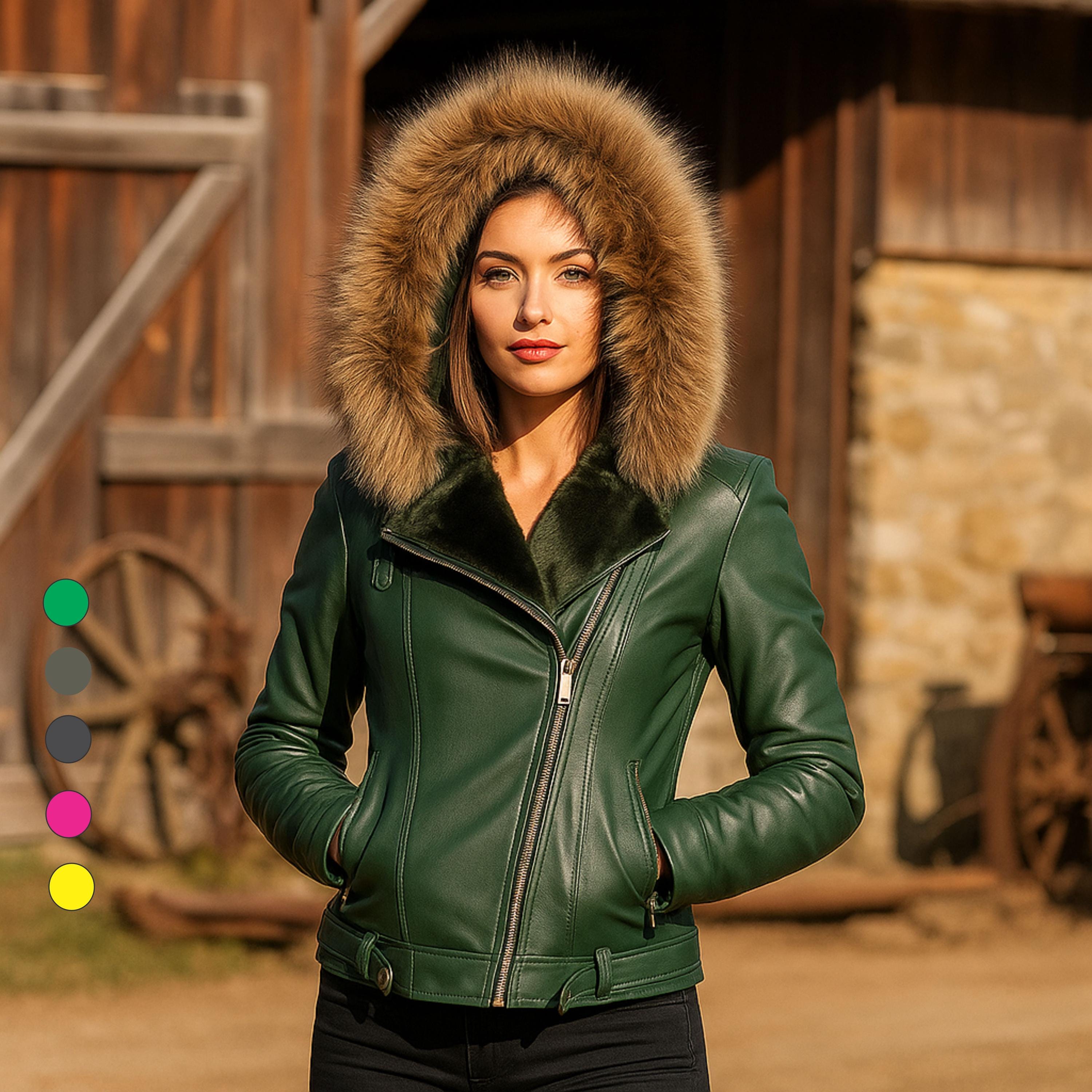 Womens pink fur coat with hood España