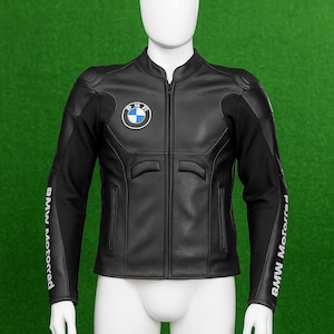 Handmade BMW Motorcycle Leather Jacket – Retro Racing Style Cowhide Biker Coat – BMW Racing Motorcycle Jacket