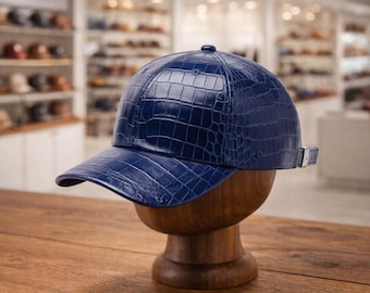 Handmade Crocodile Embossed Leather Baseball Cap - Luxury Menswear