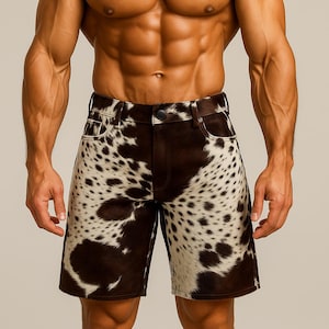 Handmade Cowhide Leather Shorts for Men – Genuine Hair-On Hide Western Style Summer Shorts – Rustic Soft Leather Casual Pants
