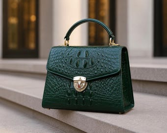 Handmade Crocodile Leather Handbag Luxury Women Purse Top Handle Bag