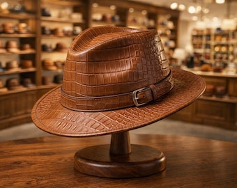 Crocodile Embossed Leather Hat Mens Luxury Western Fedora Hat