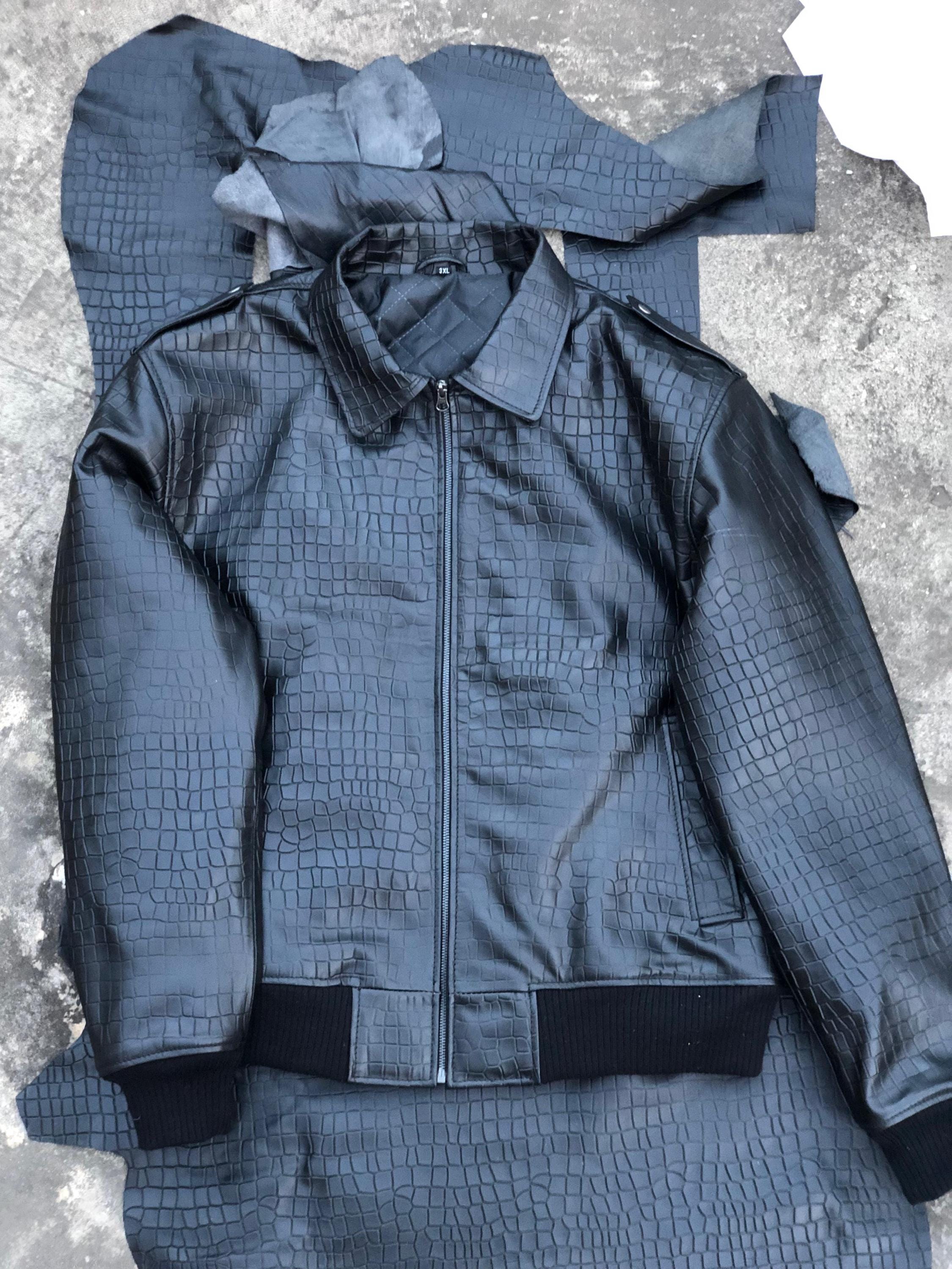 Aviator Black Alligator Leather Jacket for Men