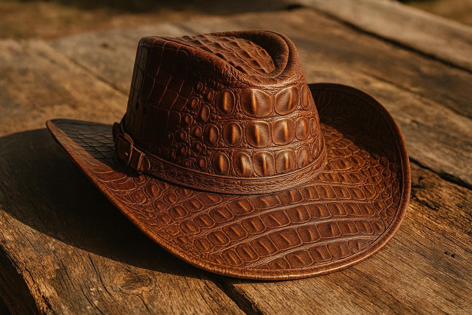 Ruban De Chapeau En Cuir De Crocodile Australien - Réglable - Fait Main
