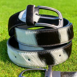 Handmade Cowhide Hair-On Leather Belt for Men Western Style Adjustable Waist Genuine Hide Belts Gift for Him  Fashion Accessory
