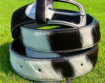 Cinturón de piel de vaca con pelo hecho a mano: accesorio de moda de estilo occidental