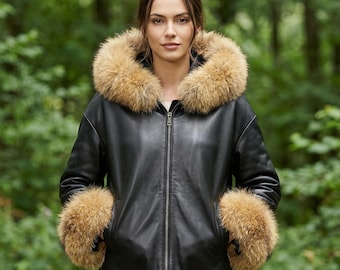 Handmade Sheepskin Leather Fox Fur Jacket Luxury Winter Coat for Women