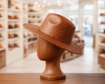 Luxury Ostrich Embossed Leather Hat Handmade Mens Western Fedora Hat