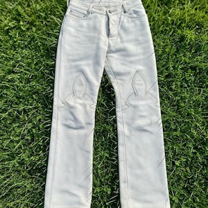 White Genuine Cowhide Leather Pants: Handmade Gothic Streetwear Trousers