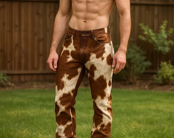 Handmade Cowhide Hair-On Leather Pants: Western Style Trousers