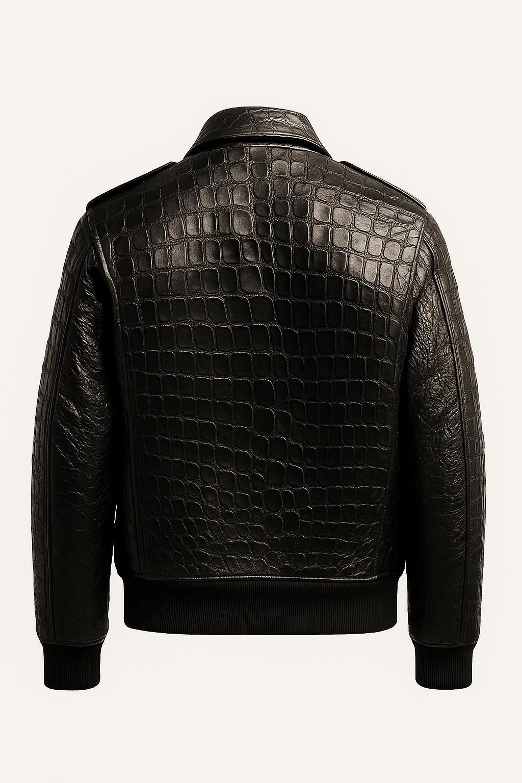 Aviator Black Alligator Leather Jacket for Men's Cow-skin With