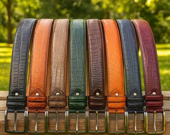 Crocodile Embossed Leather Belt: 35mm Classic Style, 30-46 Inch Waist
