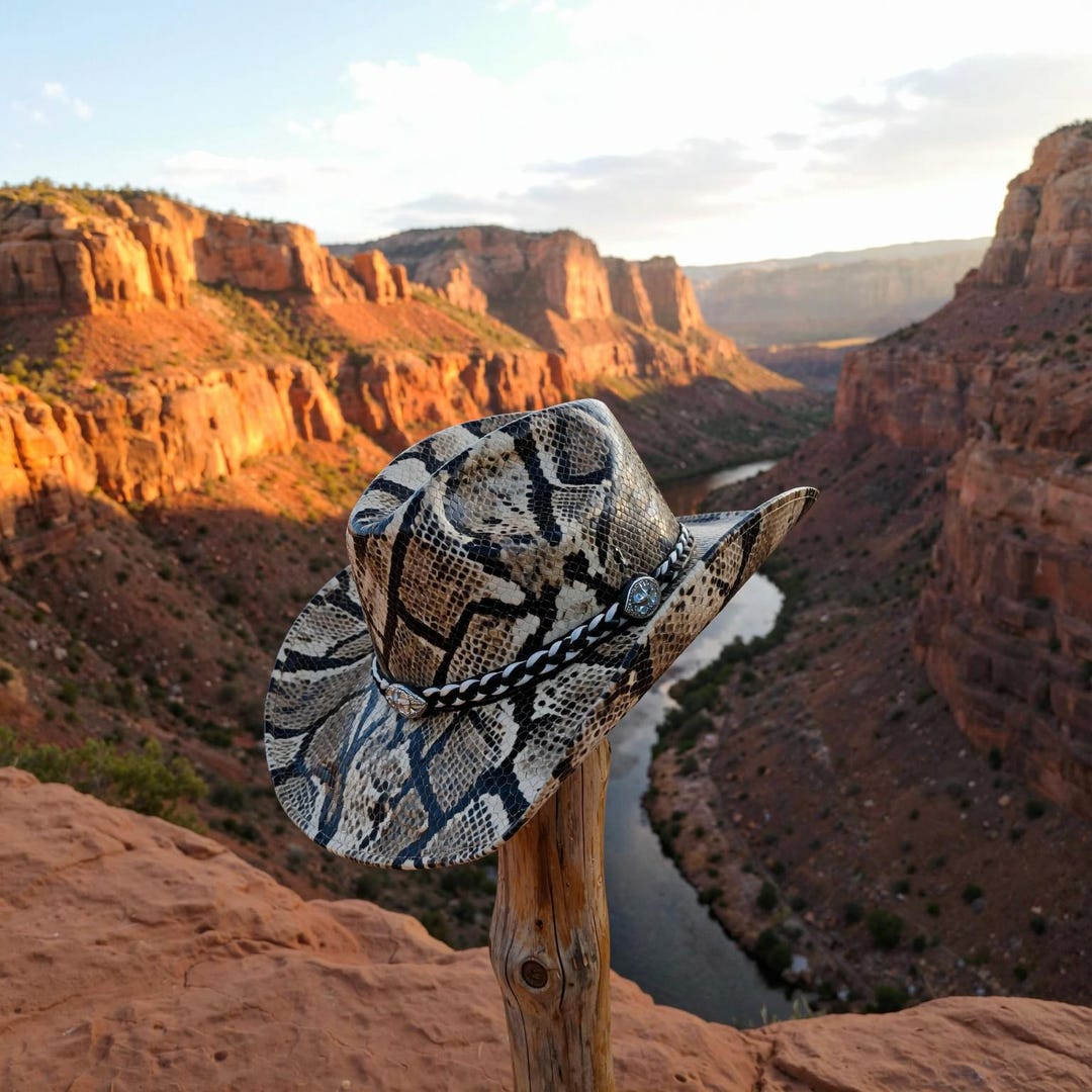 Handmade Snakeskin Print Cowboy Hat - Western Leather Python Hat - Etsy