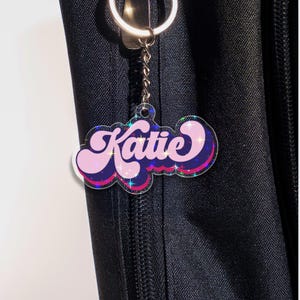 Custom Retro Name Holographic Keychain, Personalized Acrylic Backpack Tag, Lunchbox Accessories, Diaper Bag Charm, Family Names Gift
