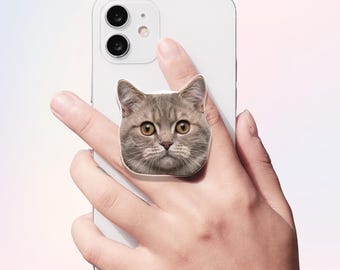 Custom Hologram Photo Magnetic Phone Grip, Personalized Acrylic Pet Griptok Accessories, Dog Phone Stand, Cat Magsafe Holder, Kindle Grip