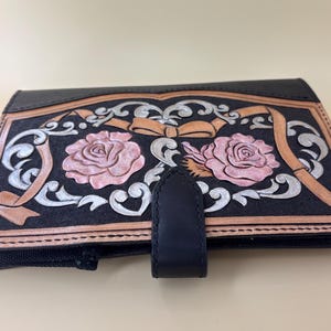 Leather Carving / Tooling Pattern  | Rose, Heart & Ribbon | Floral Scroll (Bible Size Notebook Cover) |  leathercraft PDF  Template | DC-002