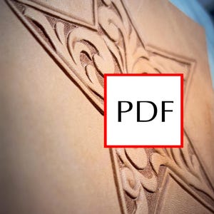 May include: Close-up of a tan leather item with a large, embossed star design. The star features intricate floral-like patterns within its points and borders. The text "PDF" is visible in a white box.