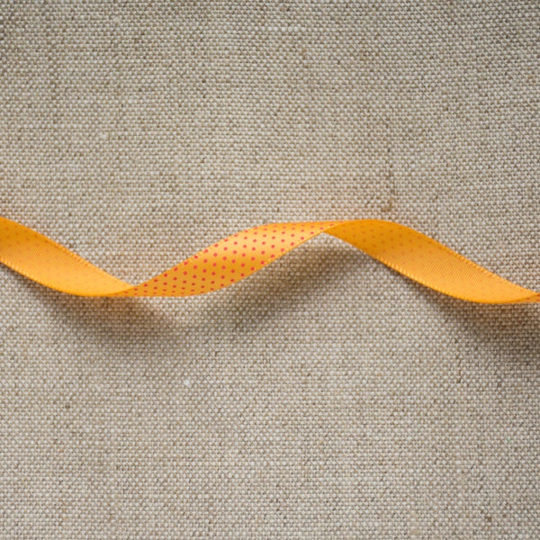 3/8" Orange Satin Ribbon with Pink Polka Dots - Orange / Fuchsia - 3 Yards (9 ft) - Archival