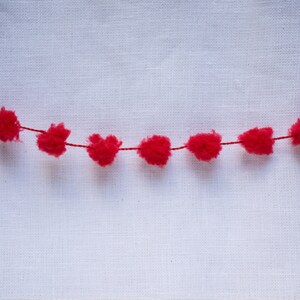 1/2&quot; (.5&quot;) Red Fuzzy Pom Pom / Ball Wired Ribbon - 4 Yards (12 ft)