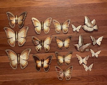 Decoración de interiores: Galería de pared de mariposas y colibríes de metal (15 piezas)