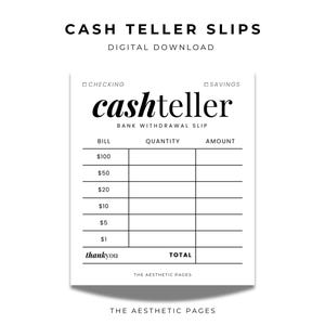 Printable Cash Teller Slips: Minimalist Budget Tracker (Digital Download)