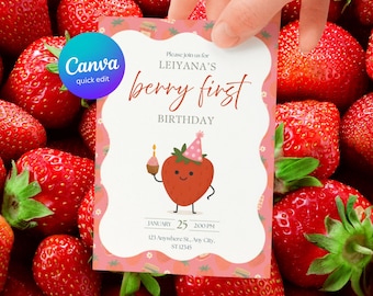 Berry First Birthday Invitation, Berry First Birthday, Berry First Birthday Invite, Berry 1st Birthday, Editable Digital Template