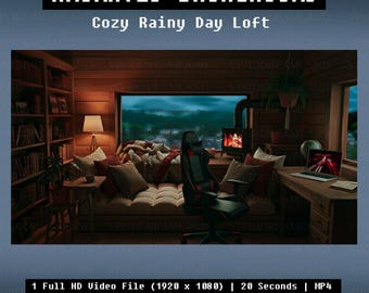 Cozy Rainy Day Loft Animated Background, Looped Video, Animation