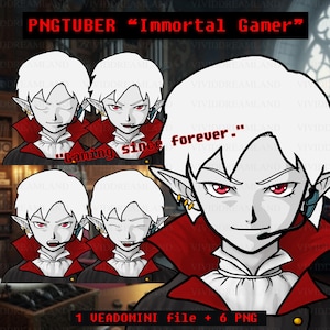 Vampire Gamer PNGTuber Avatar: Mouse-Drawn Twitch Stream Asset