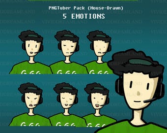 Gamer PNGTuber Avatar Pack: Mouse-Drawn Stream Asset (Veadomini File) (Digital Download)