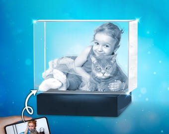 personalized gift 3D Crystal Photo Towe Portrait, dog engraving cat keepsake free light base
