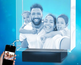 3D Photo Crystal | Personalized Family & Pet Keepsake with LED Base large size
