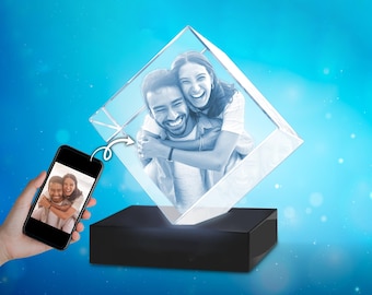 Diamond 3D Photo Crystal Keepsake – Personalized gift Laser Engraved Large Diamond with LED Base