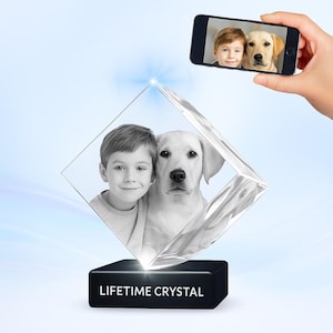 3D Pet Crystal printed picture diamond shape custom gift Dog Cat Photo Keepsake Memorial Gift Pet Lovers Personalized Laser Engraved Crystal
