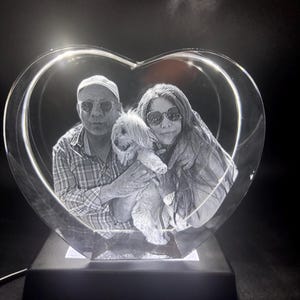 Custom Heart 3D Crystal with Pet Photo – Personalized Gift for Anniversary, Birthday, Memorial, or Pet Lover Keepsake choose your picture