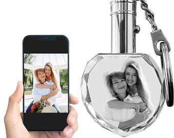 Personalized Heart Crystal Photo Keychain: LED Light, 2D/3D Engraved Keepsake