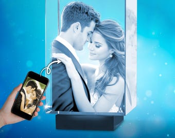 3D Crystal  Photo Engraving Valentine’s Day gift Personalized Keepsake with free Light Base