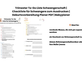 2-Seitige Trimester To-do Liste Schwangerschaft in Deutsch| Checkliste für Schwangere als PDF und zum Ausdrucken| Geburtsvorbereitung Planer