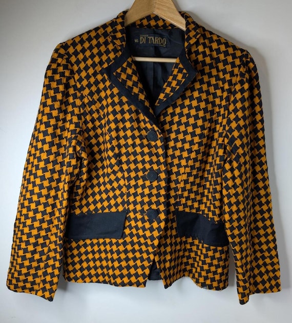 Vintage Houndstooth  Orange Check Blazer Franco Di Tardo