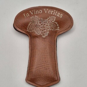 Vintage wine bottle cork puller with leather cover | Ah-So wine opener, butler's thief, grapevine embossed, wine accessory for collectors