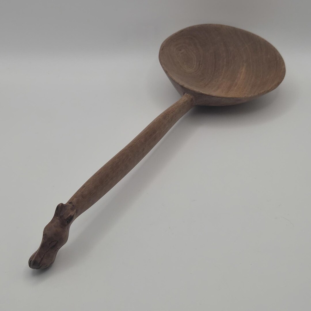 Vintage Hand-carved Wooden Ladle With Animal Head Handle - Etsy