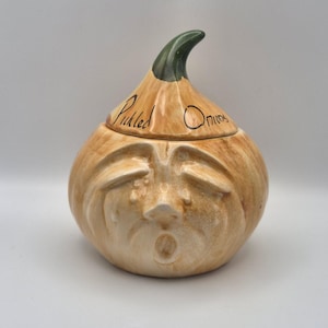 Pot à couvercle vintage Toni Raymond Pottery, motif visage qui pleure, Angleterre, style kitsch rétro