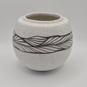 Vintage Fantasia Studio Pottery Vase White Speckled Ceramic Planter Pot Signed