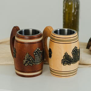 Medieval beer mug, wooden beer stein, large rustic mug, 5th anniversary gift, celtic wooden tankard, boyfriend gift, viking mugs for men
