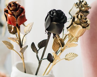 Handmade iron rose, metal flower stems, forever rose, 6th anniversary gift, metal decor, rose sculpture, mothers day gift, eternity rose
