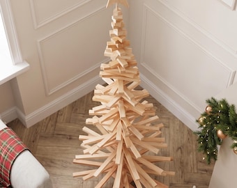 Handmade wooden Christmas tree, unique personalized xmas decor, gift for family