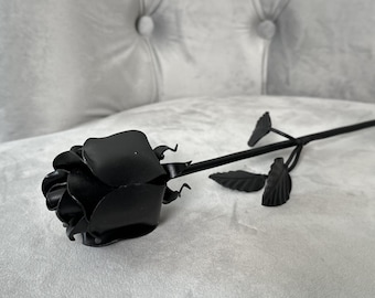 Gothic metal forever rose, black forged iron flower, gift for girlfriend, mothers day gift