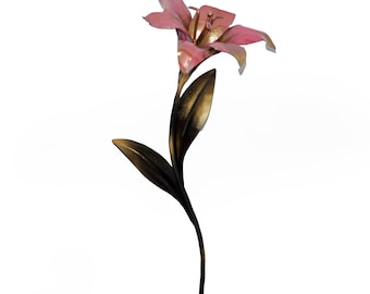 Handmade pink iron lily, welded eternal flower, 6th anniversary gift for wife